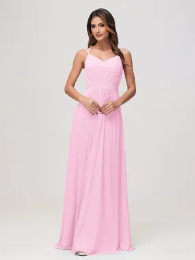 A-Linie Herz-Ausschnitt Raffung Chiffon Kleid Bonbonrosa