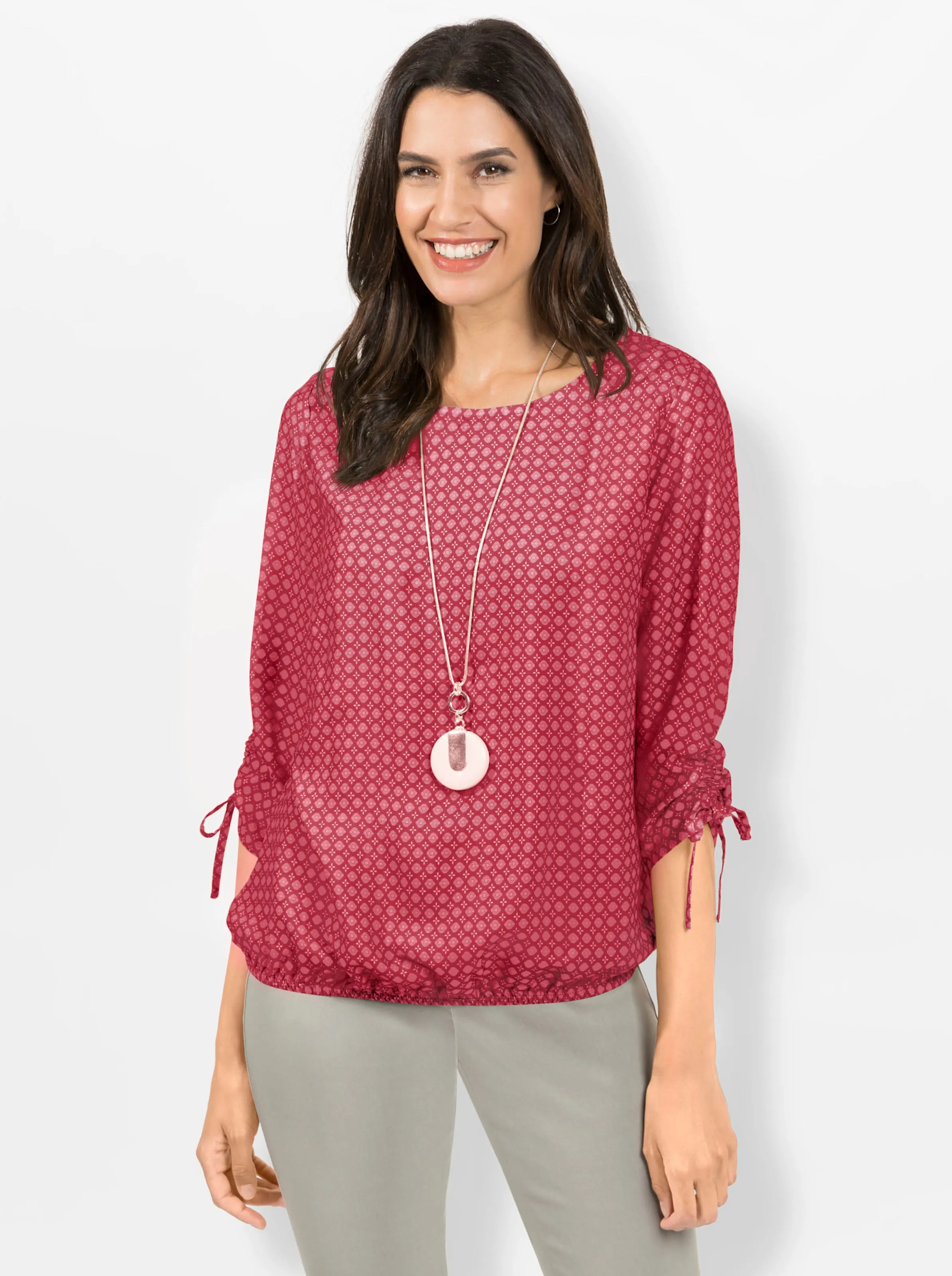 Bluse in rot-flamingo-bedruckt