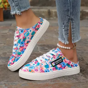 Bunte Cartoon Print Low-Top Sneakers für Frauen