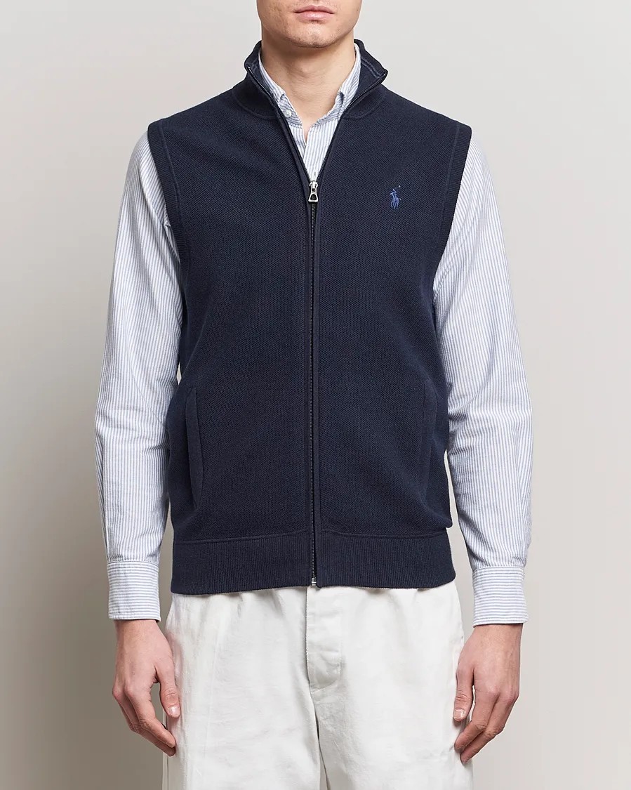 Cotton Full-Zip Vest Navy Heather