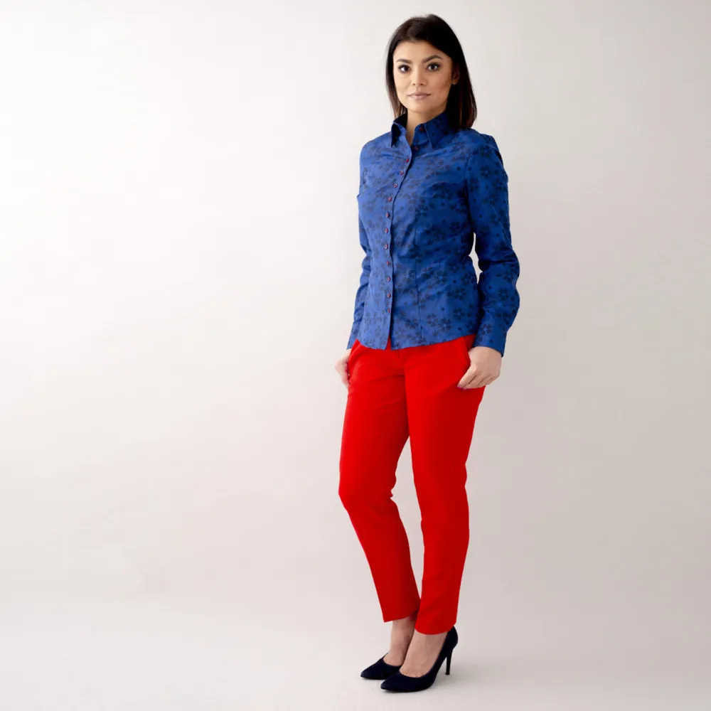 Damen Hemd  in Dunkelblau mit Blumenmuster 10474