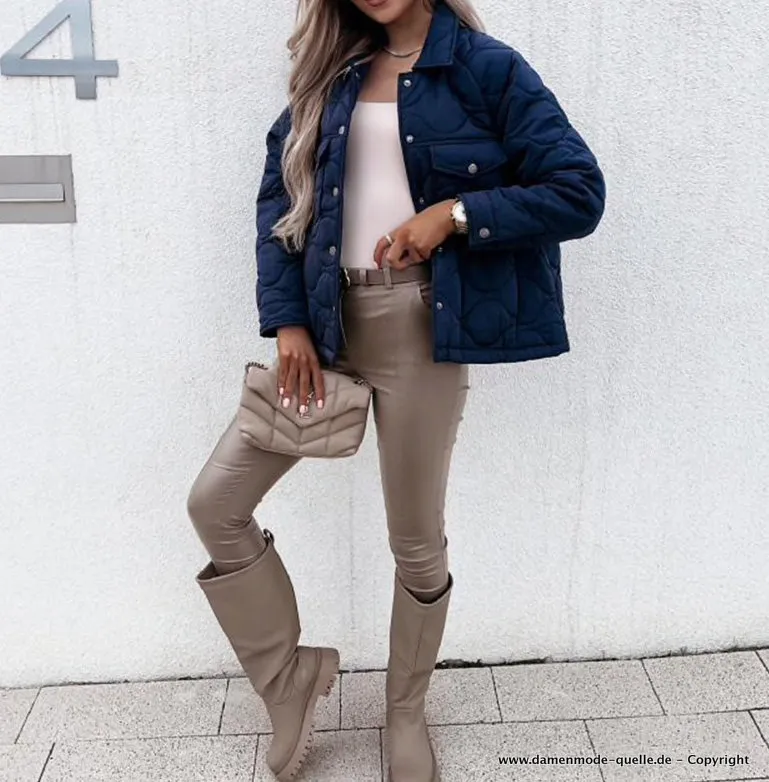 Damen Stepp Jacke Elegant in Blau