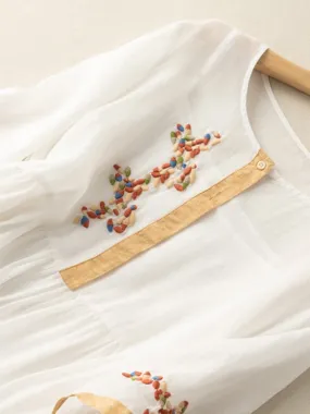 Heidi-Mode | Besticktes Kleid aus Baumwolle und Leinen