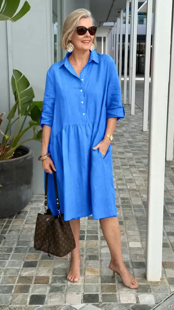 Heidi-Mode | Frühjahr Neu Damen Baumwolle Leinen Kleid Casual