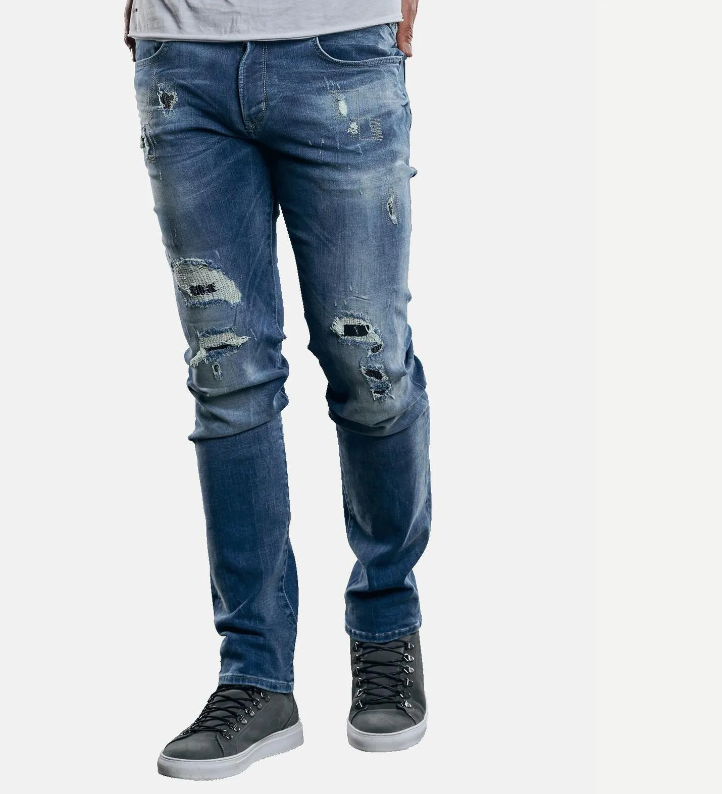 Herren emilio adani Superstretch Jeans mit modischen Destroys in Blau kaufen 29273