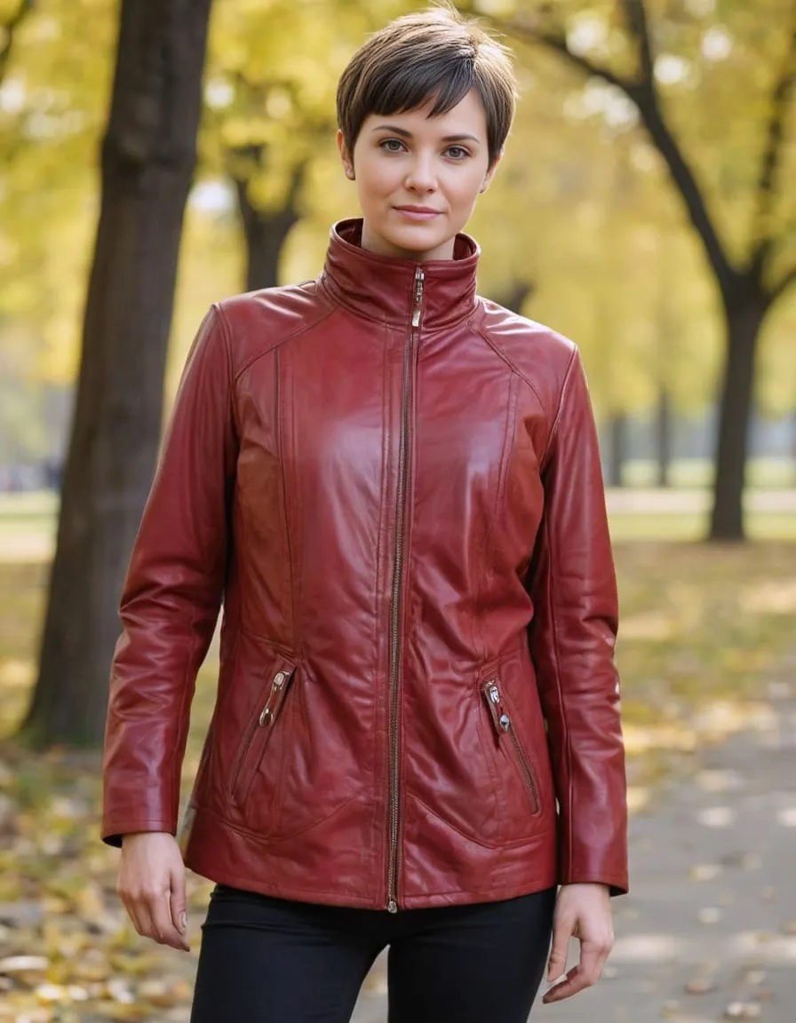 Iden - Lamb Boss Leather - Jacke - Damen - Rot