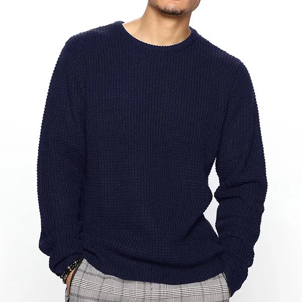 Lässiger Pullover für Herren mit Rundhalsausschnitt Volltonfarbe und Langen Ärmeln (Größe fällt klein aus)