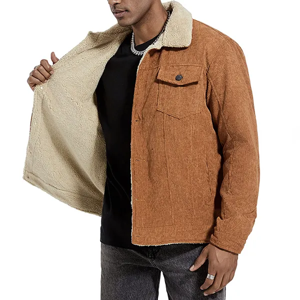 Moderne Herrenjacke mit Stehkragen, langen Ärmeln und flauschigem Futter