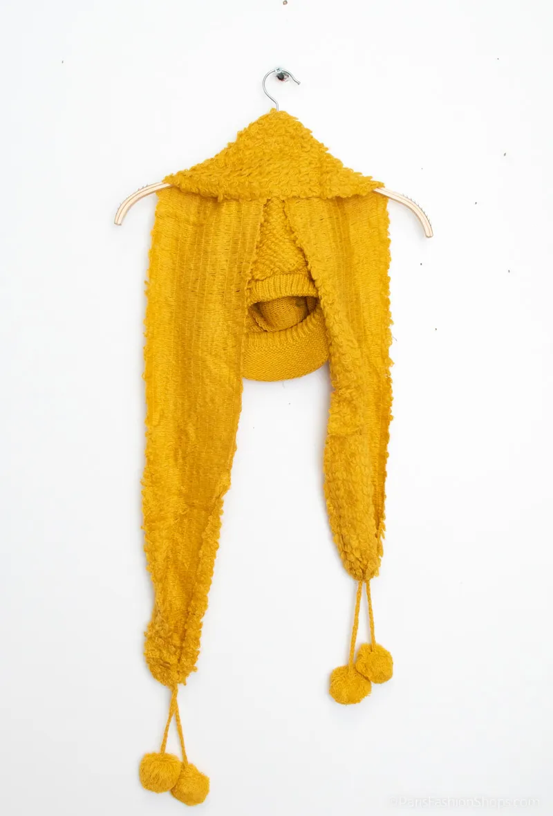 Pompom-Schal-Mützen-Set