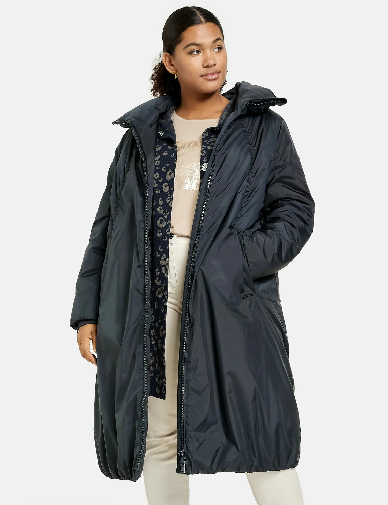 Samoon Damen Wattierter Mantel Langarm, Strickbündchen Mantel Nicht Wolle Mantel unifarben
