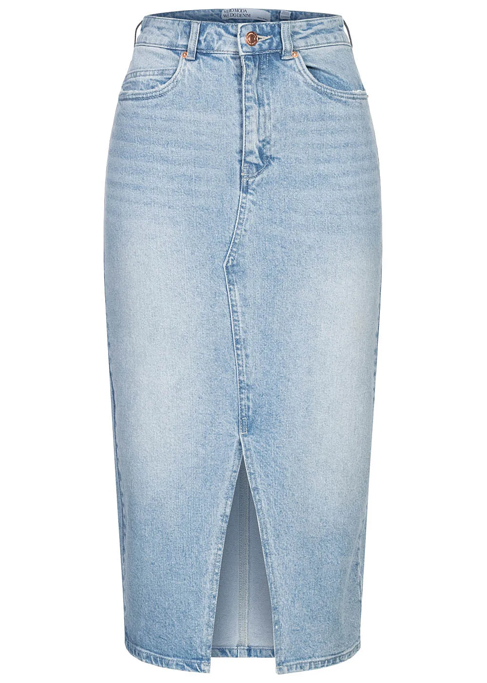 Vero Moda Damen NOOS Jeans Rock mit 5-Pockets und Schlitz washed look hell blau denim