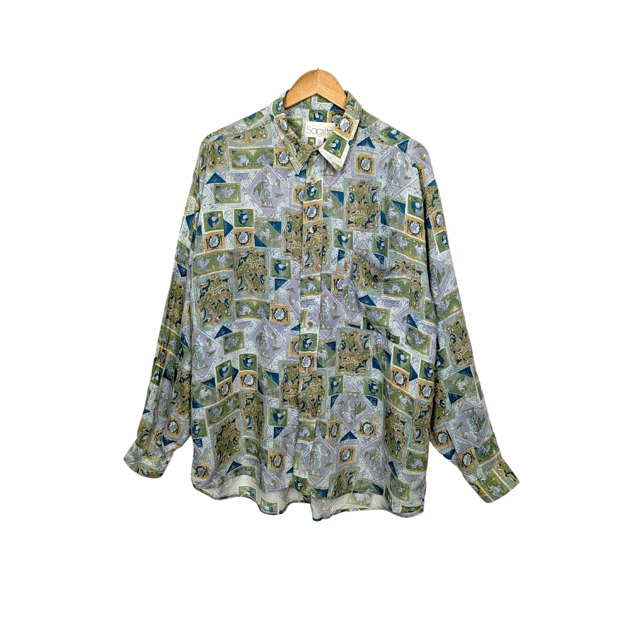 Vintage Italienisches 80er Jahre Viskose Hemd Sagitta | Herren Größe XL | Made in Italy | Barock
