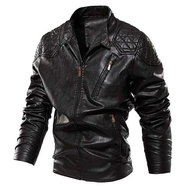 Vintage Jacke aus Kunstleder für Herren mit Langen Ärmeln und Reißverschluss